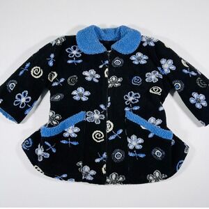 Vintage Corky & Company Girls 4T Fleece Swing Coat Floral Made USA Black Blue